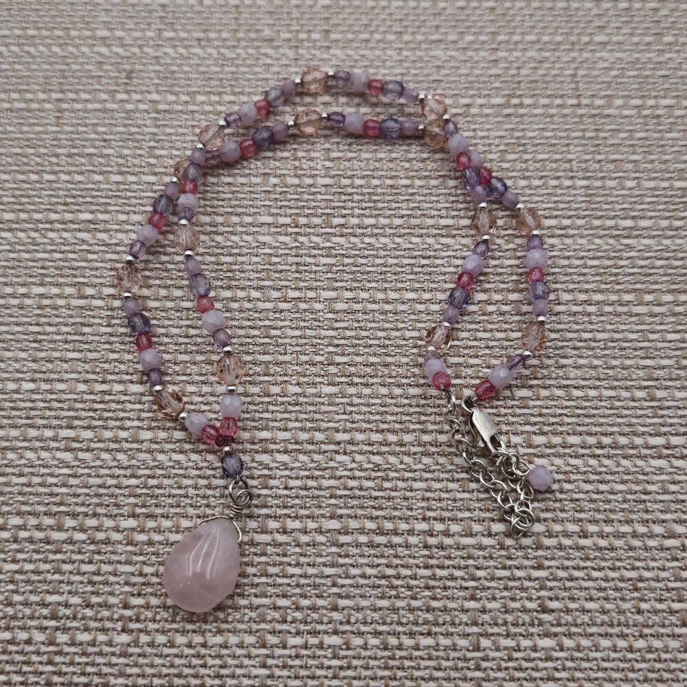 17 Inch Sterling Silver Handmade Beaded Rose Quartz Necklace B399